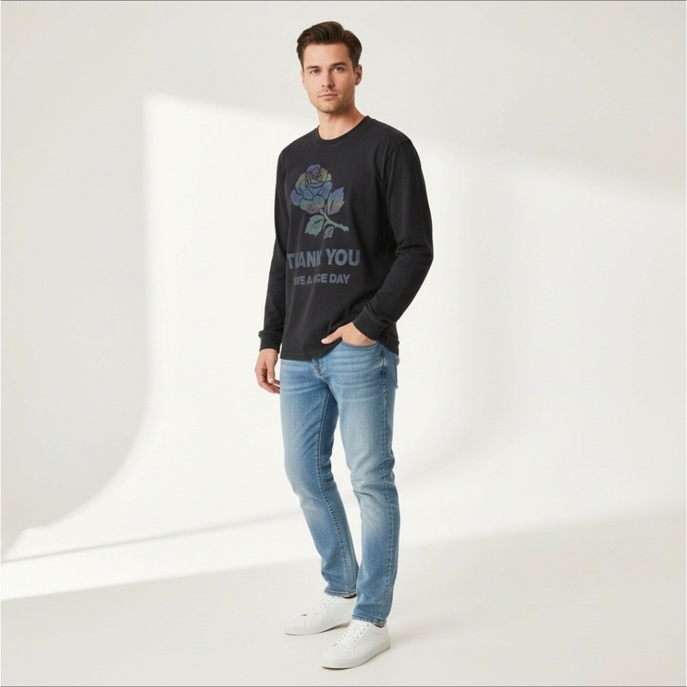 Chinatown Market - Thank You Have a Nice Day Rose Long Sleeve Men's Black Tee XL